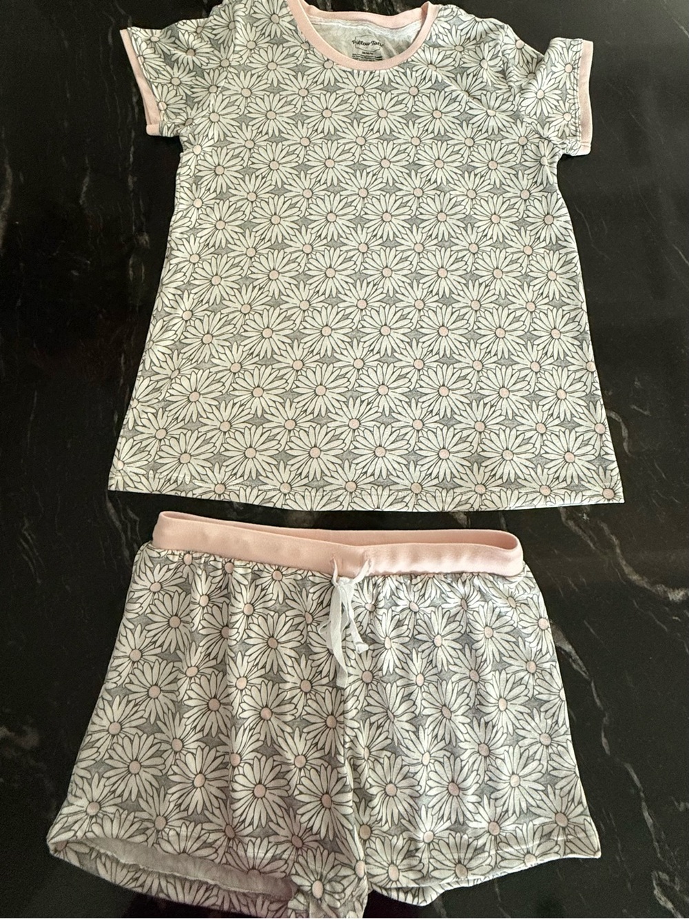 Peach Daisy Print Short Pajama Set M